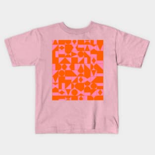 Pink and Orange Geometric Shapes Grid Kids T-Shirt